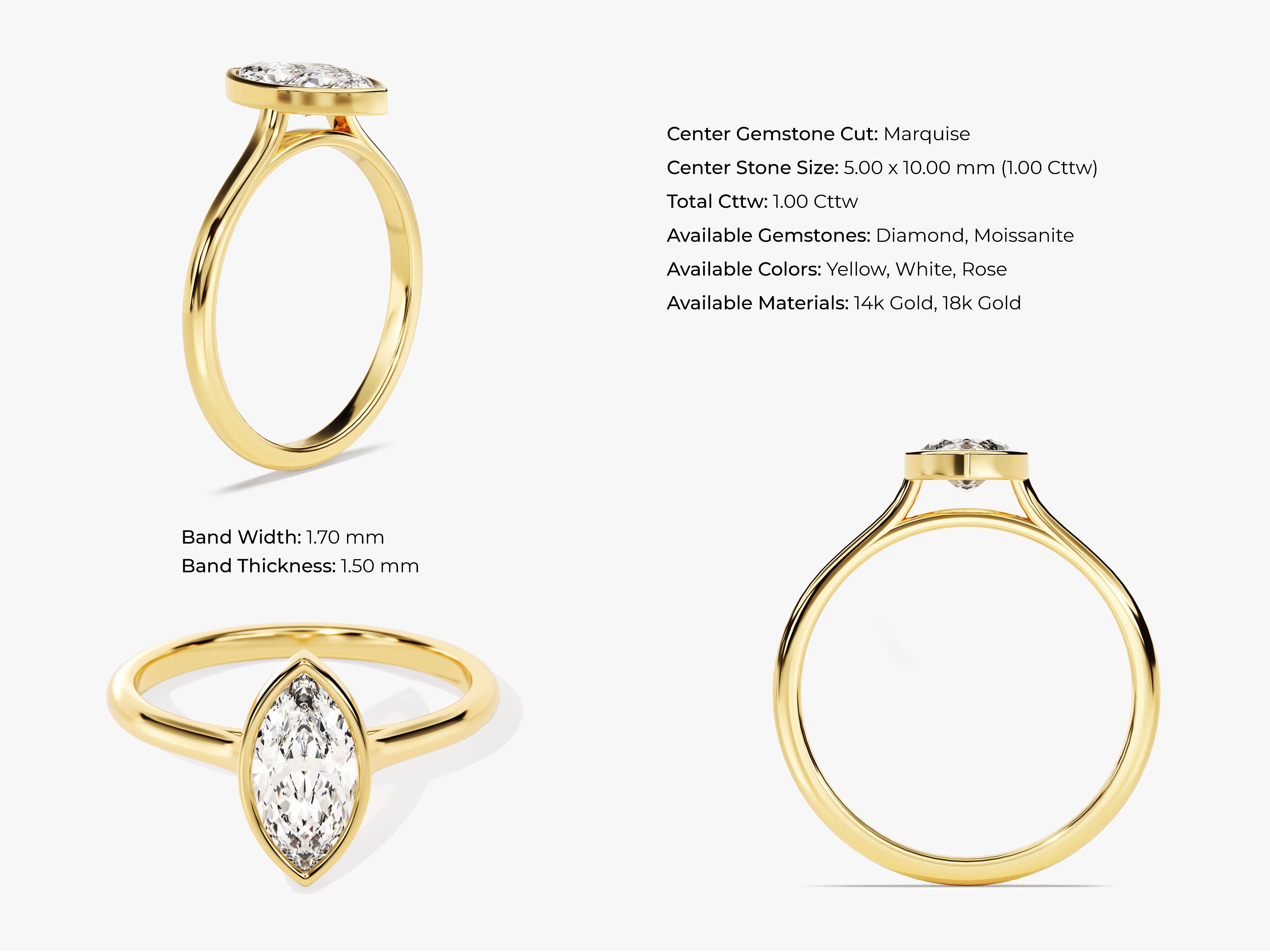 Bezel Marquise Moissanite Engagement Ring (1.00 CT)