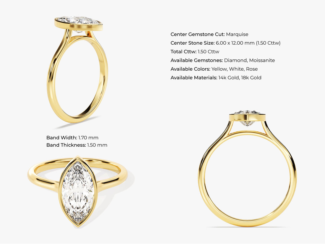 Bezel Marquise Moissanite Engagement Ring (1.50 CT)