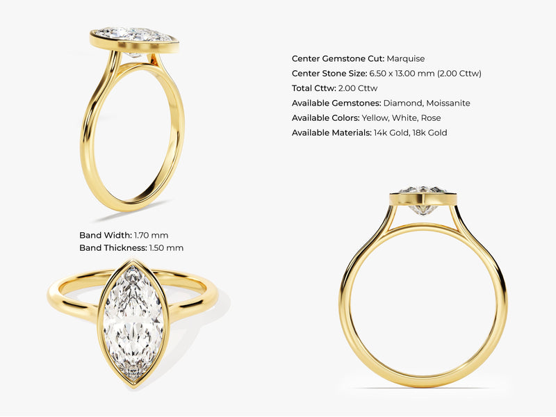 Bezel Marquise Moissanite Engagement Ring (2.00 CT)