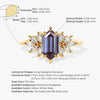 Long Hexagon Lab Alexandrite Engagement Ring with Moissanite Sidestones