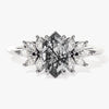 Long Hexagon Black Rutilated Quartz Engagement Ring with Moissanite Sidestones.