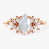 Long Hexagon Moonstone Engagement Ring with Moissanite Sidestones