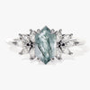 Long Hexagon Moss Agate Engagement Ring with Moissanite Sidestones