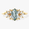 Long Hexagon Moss Agate Engagement Ring with Moissanite Sidestones
