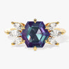 Hexagon Lab Alexandrite Engagement Ring with Moissanite Sidestones