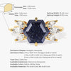 Hexagon Blue Sandstone Engagement Ring with Moissanite Sidestones.