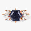 Hexagon Blue Sandstone Engagement Ring with Moissanite Sidestones.