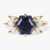 Hexagon Blue Sandstone Engagement Ring with Moissanite Sidestones.