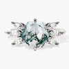 Hexagon Moss Agate Engagement Ring with Moissanite Sidestones