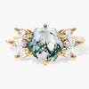 Hexagon Moss Agate Engagement Ring with Moissanite Sidestones
