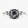 Round Black Rutilated Quartz Engagement Ring with Moissanite Sidestones