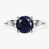 Round Blue Sandstone Engagement Ring with Moissanite Sidestones.