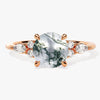 Round Moss Agate Engagement Ring with Moissanite Sidestones