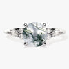 Round Moss Agate Engagement Ring with Moissanite Sidestones
