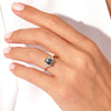 Emerald Cut Black Rutilated Quartz Engagement Ring with Moissanite Sidestones