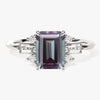 Emerald Cut Lab Alexandrite Engagement Ring with Moissanite Sidestones