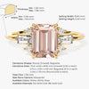 Emerald Cut Peach Morganite Engagement Ring with Baguette and Round Sidestones