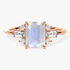 Emerald Cut Moonstone Engagement Ring with Moissanite Sidestones