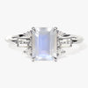 Emerald Cut Moonstone Engagement Ring with Moissanite Sidestones