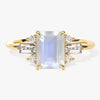 Emerald Cut Moonstone Engagement Ring with Moissanite Sidestones