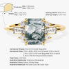Emerald Cut Moss Agate Engagement Ring with Moissanite Sidestones
