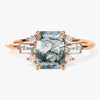 Emerald Cut Moss Agate Engagement Ring with Moissanite Sidestones