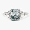Emerald Cut Moss Agate Engagement Ring with Moissanite Sidestones