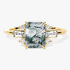 Emerald Cut Moss Agate Engagement Ring with Moissanite Sidestones