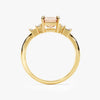 Emerald Cut Peach Morganite Engagement Ring with Baguette and Round Sidestones