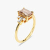 Emerald Cut Peach Morganite Engagement Ring with Baguette and Round Sidestones