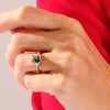 Emerald Cut Moss Agate Engagement Ring with Moissanite Sidestones