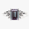 Emerald Cut Lab Alexandrite Engagement Ring with Baguette Moissanite Sidestones