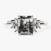 Emerald Cut Black Rutilated Quartz Engagement Ring with Baguette Moissanite Sidestones