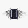 Emerald Cut Blue Sandstone Engagement Ring with Baguette Moissanite Sidestones.