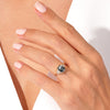 Emerald Cut Black Rutilated Quartz Engagement Ring with Baguette Moissanite Sidestones