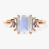 Emerald Cut Moonstone Engagement Ring with Baguette Moissanite Sidestones