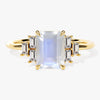 Emerald Cut Moonstone Engagement Ring with Baguette Moissanite Sidestones