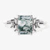 Emerald Cut Moss Agate Engagement Ring with Baguette Moissanite Sidestones