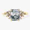 Emerald Cut Moss Agate Engagement Ring with Baguette Moissanite Sidestones