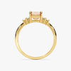 Emerald Cut Peach Morganite Engagement Ring with Baguette Sidestones