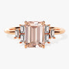 Emerald Cut Peach Morganite Engagement Ring with Baguette Sidestones