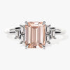 Emerald Cut Peach Morganite Engagement Ring with Baguette Sidestones