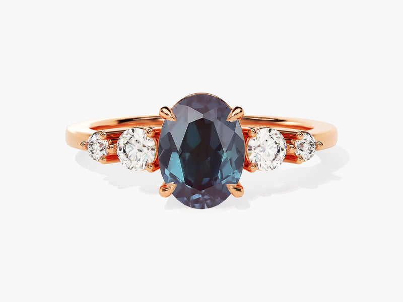 Oval Lab Alexandrite Engagement Ring with Moissanite Sidestones