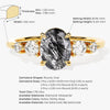 Oval Black Rutilated Quartz Engagement Ring with Moissanite Sidestones