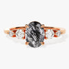 Oval Black Rutilated Quartz Engagement Ring with Moissanite Sidestones