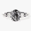 Oval Black Rutilated Quartz Engagement Ring with Moissanite Sidestones