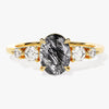 Oval Black Rutilated Quartz Engagement Ring with Moissanite Sidestones
