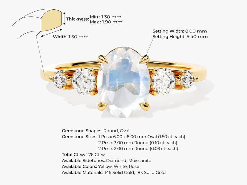 Oval Moonstone Engagement Ring with Moissanite Sidestones