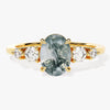 Oval Moss Agate Engagement Ring with Moissanite Sidestones