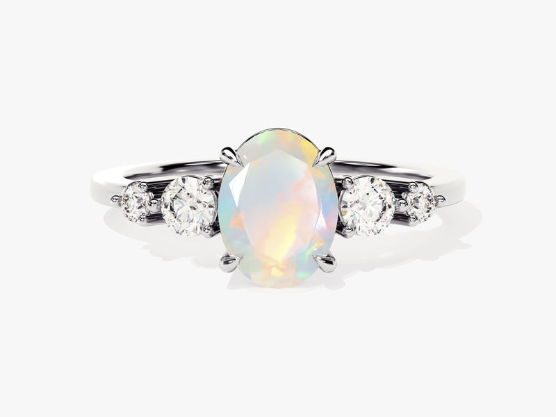 Oval Opal Engagement Ring with Moissanite Sidestones